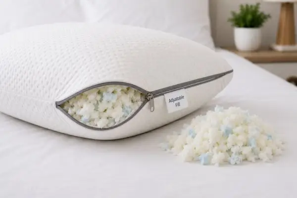 Adjustable budget memory foam pillow with removable fill

