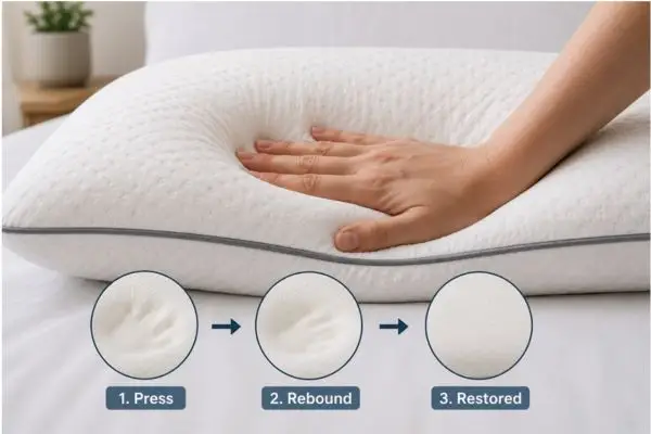 Compression test on a budget memory foam pillow showing shape retention

