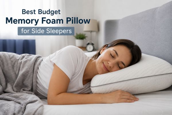 Side sleeper using a budget memory foam pillow for proper neck support

