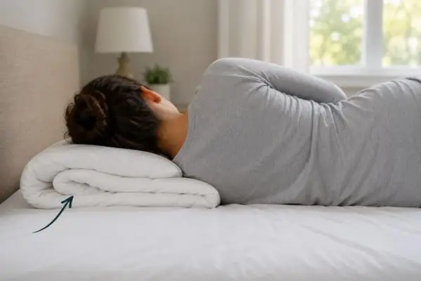 Folding pillow in half as sign of pillow causing neck pain

