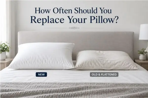 Old flattened pillow next to new pillow showing replacement comparison