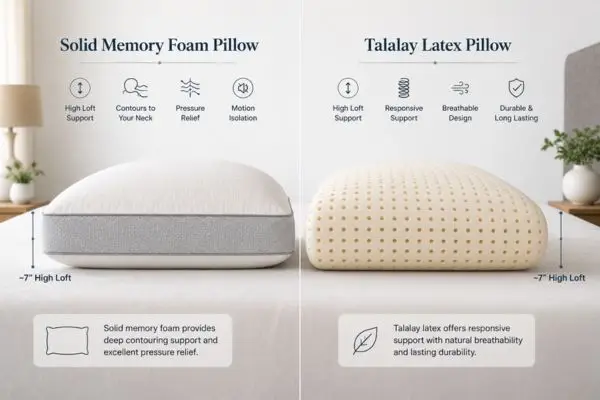 Latex and memory foam pillow comparison for side sleepers with broad shoulders

