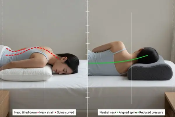 Comparison of poor and proper neck alignment to prevent neck pain from sleeping wrong

