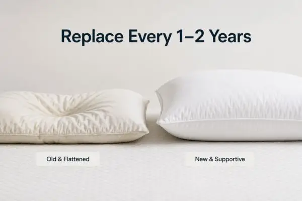 Old collapsed pillow causing neck pain compared to new supportive pillow

