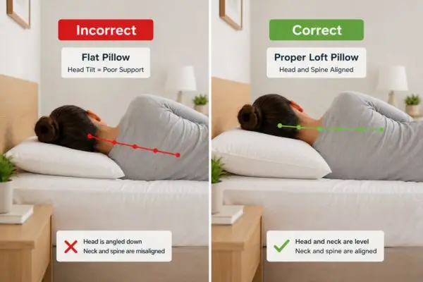Correct pillow height preventing pillow causing neck pain

