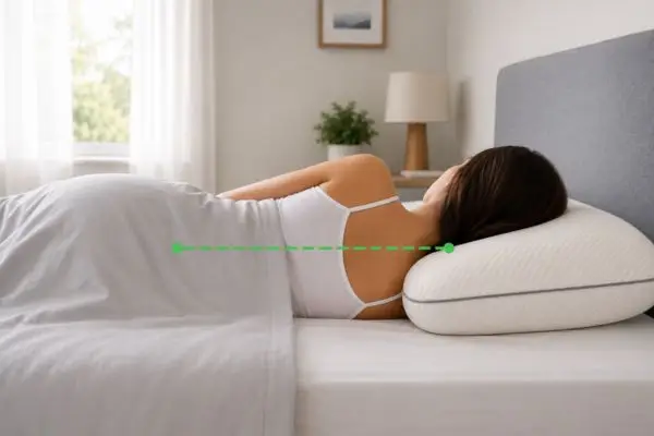 Proper spinal alignment using a budget memory foam pillow for side sleepers

