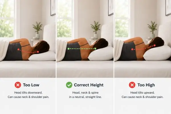 Comparison of low, correct, and high pillow height for side sleepers