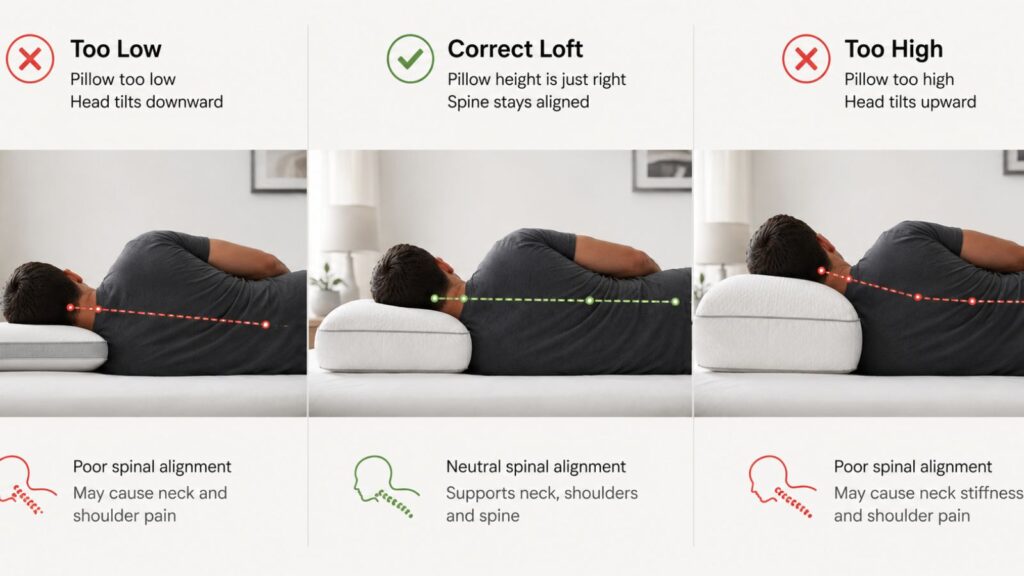 Low and high pillow height comparison for side sleepers with broad shoulders

