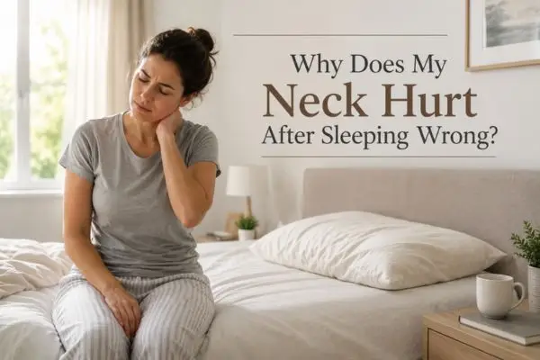 Person waking up with neck pain after sleeping wrong