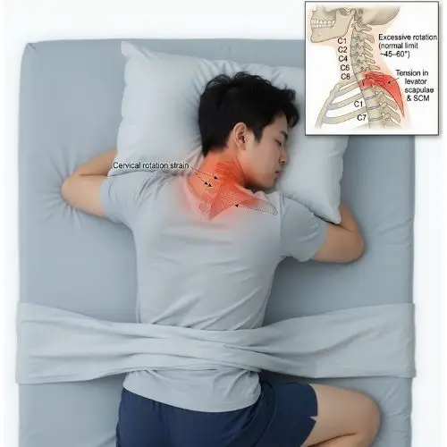 Stomach sleeping position causing cervical spine misalignment


