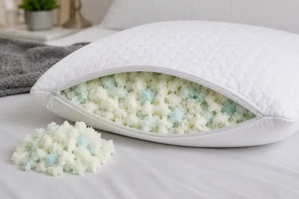 Adjustable shredded memory foam pillow with removable fill

