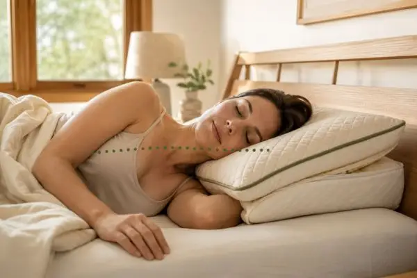 Side sleeper using Avocado pillow with proper neck alignment

