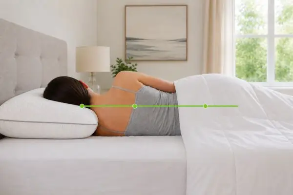 Side sleeper using best pillow loft for side sleepers with proper spinal alignment