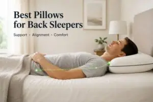 Back sleeper using a supportive pillow to maintain proper spinal alignment and neck support