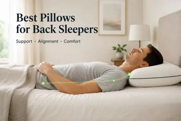 Back sleeper using a supportive pillow to maintain proper spinal alignment and neck support