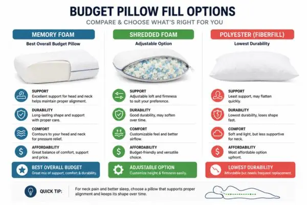 Comparison chart of affordable pillow options for neck pain

