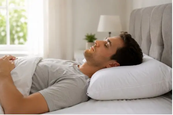 Casper Pillow Review (2026) My Honest Experience After 60 Nights 4 Back sleeper resting on Casper pillow with proper neck support