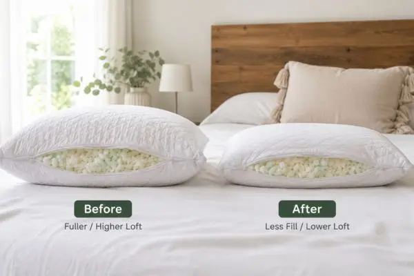 Comparison of Coop pillow before and after loft adjustment

