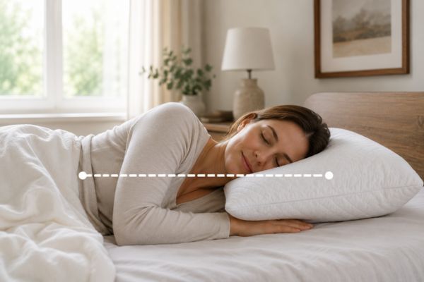 Side sleeper using Coop pillow with proper neck alignment

