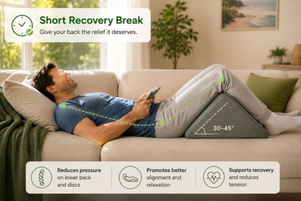 Using a wedge pillow during the day for lower back pain relief while resting