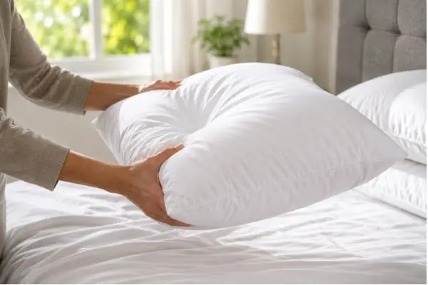 Casper Pillow Review (2026) My Honest Experience After 60 Nights 2 Hands fluffing Casper pillow to restore shape and loft