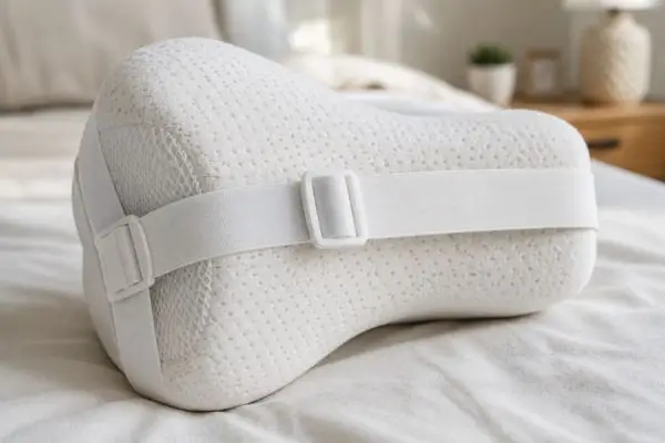 Best Knee Pillows for Side Sleepers (2026 Guide + Real Case Studies) 4 Adjustable leg strap on knee pillow for side sleepers