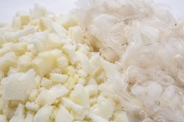 Close-up of kapok fibers and shredded memory foam inside Layla pillow

