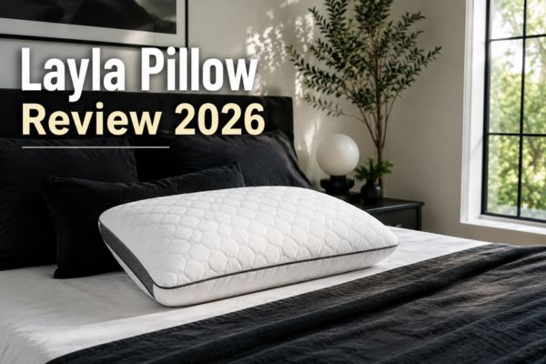 Layla Kapok pillow review displayed on modern bed in natural light

