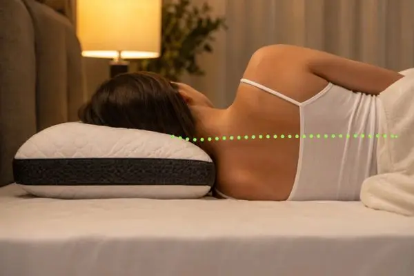 Side sleeper using Layla pillow with proper neck alignment

