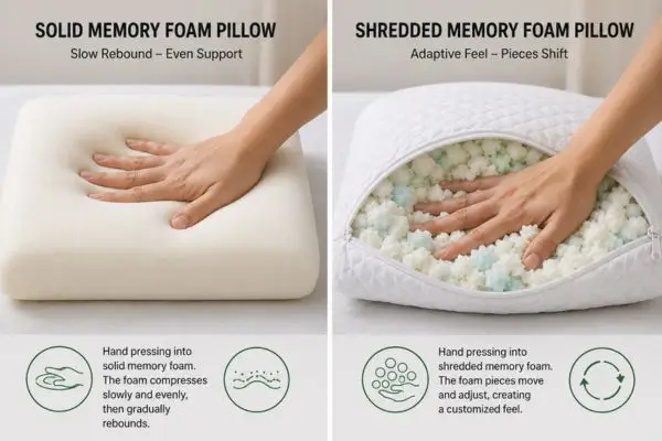 
Compression test comparing solid and shredded memory foam pillows

