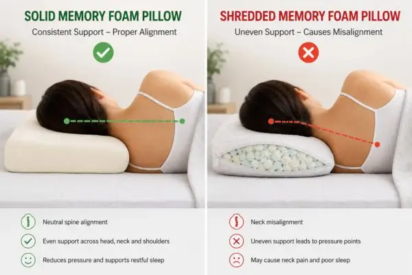 
Spinal alignment comparison using solid vs shredded memory foam pillow

