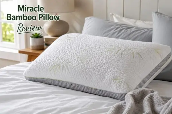 Miracle Bamboo pillow on a neatly made bed in natural light