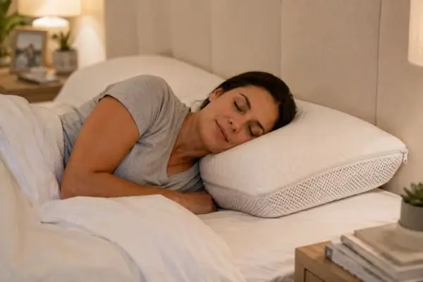 Side sleeper using Miracle Bamboo pillow for neck support

