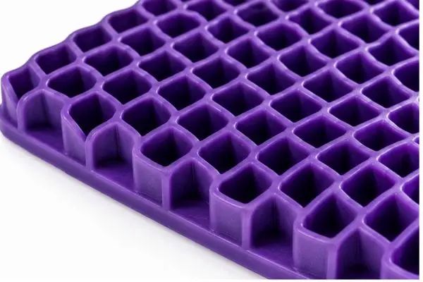 Close-up of Purple Pillow hyper-elastic polymer grid structure

