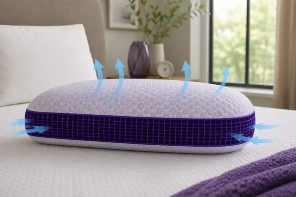 Purple Pillow showing cooling airflow through open grid design

