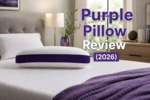 Purple Pillow displayed on modern bed with subtle purple decor accents