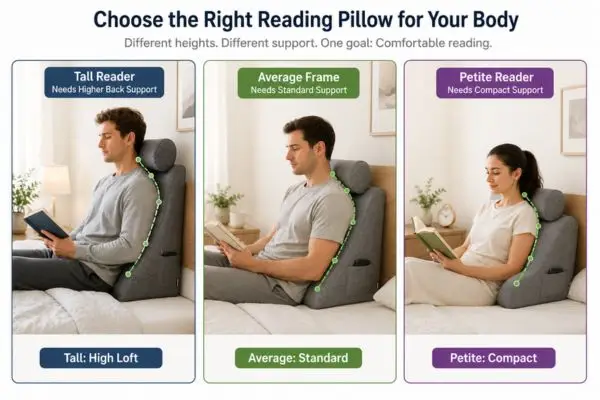 Body type guide for choosing best reading pillows for reading in bed

