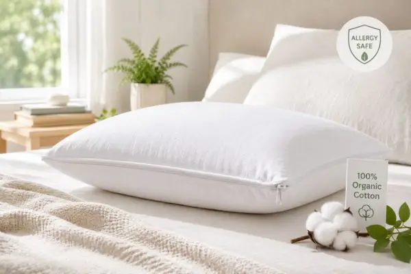 My Honest Saatva Pillow Review (After 60 Nights of Real Sleep Testing) 2 Saatva pillow with organic cotton cover designed for allergy-conscious sleepers