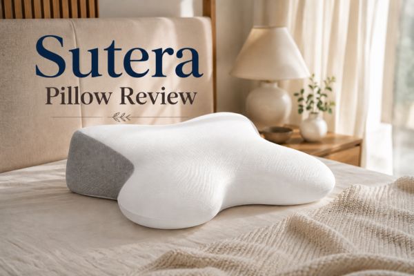 Sutera Pillow Review (2026): My Honest Experience After 45 Nights 1 Sutera butterfly-shaped memory foam pillow on a neatly made bed in bright natural light
