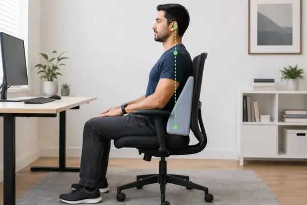 Using wedge pillow for lumbar support while sitting