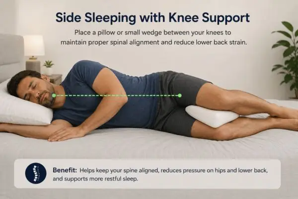 Using wedge pillow between knees for side sleeping lower back support