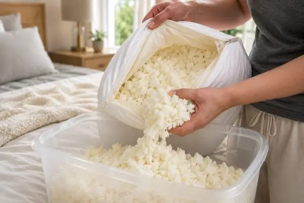 Removing fill from Silk & Snow pillow to adjust loft

