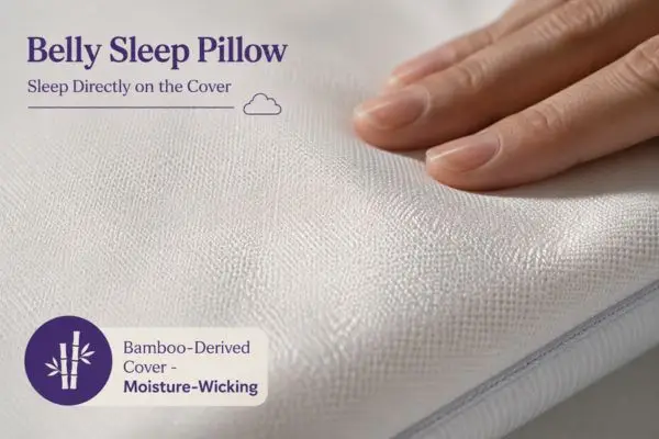 Belly Sleep Pillow bamboo cover close-up showing smooth, moisture-wicking fabric texture