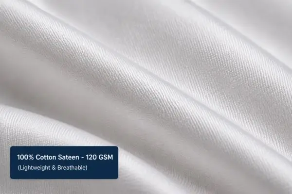 Brooklinen Marlow pillow 100% cotton sateen cover 120 GSM fabric close-up showing lightweight breathable weave texture