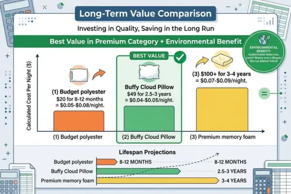 My 90-Night Love Affair with the Buffy Cloud Pillow: Why This Eco-Friendly Pillow Changed My Mind About Sustainability 6 Buffy Cloud Pillow cost per night value analysis showing $0.04-$0.05 best value in premium category
