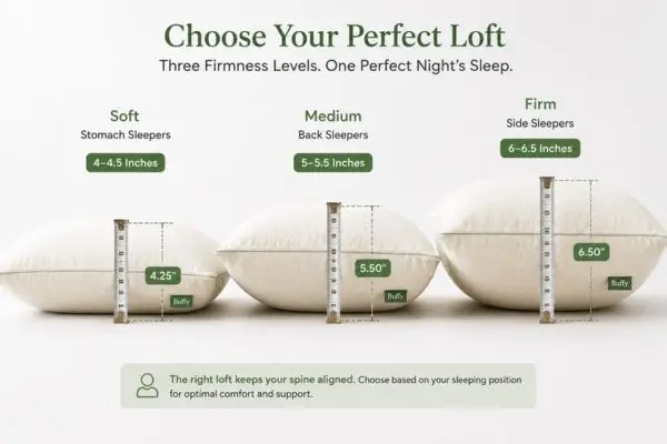 My 90-Night Love Affair with the Buffy Cloud Pillow: Why This Eco-Friendly Pillow Changed My Mind About Sustainability 3 Buffy Cloud Pillow three firmness options comparison showing Soft, Medium, and Firm heights for different sleep positions