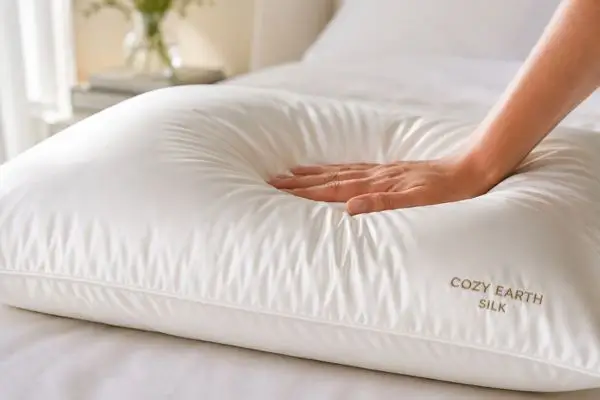 Cozy Earth Silk Pillow Review (2026 Guide + 90‑Night Real Test) 2 Side sleeper using Cozy Earth silk pillow for neck alignment