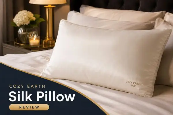 Cozy Earth silk pillow displayed on luxury white bedding