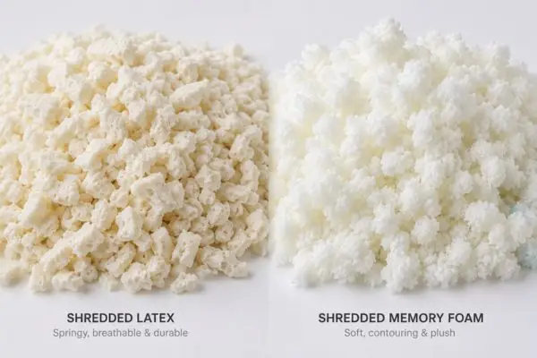 Comparison of shredded latex and memory foam fill options

