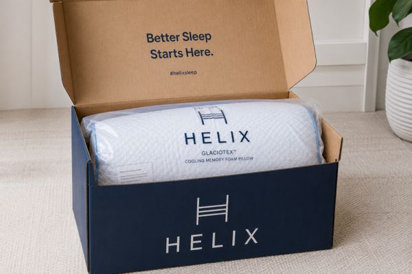 My 60-Night Journey with the Helix GlacioTex™ Cooling Memory Foam Pillow: When Premium Price Meets Genuine Cooling Performance 2 Helix GlacioTex Cooling pillow unboxing showing vacuum-sealed packaging and memory foam expansion process